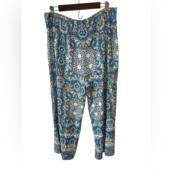 Anthropologie Feather Bone Blue Paisley Talese Wide Leg Cropped Pants - Picture 5 of 8